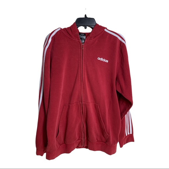 Adidas Men’s Large Zip Up Hoodie Burgundy - Picture 1 of 6